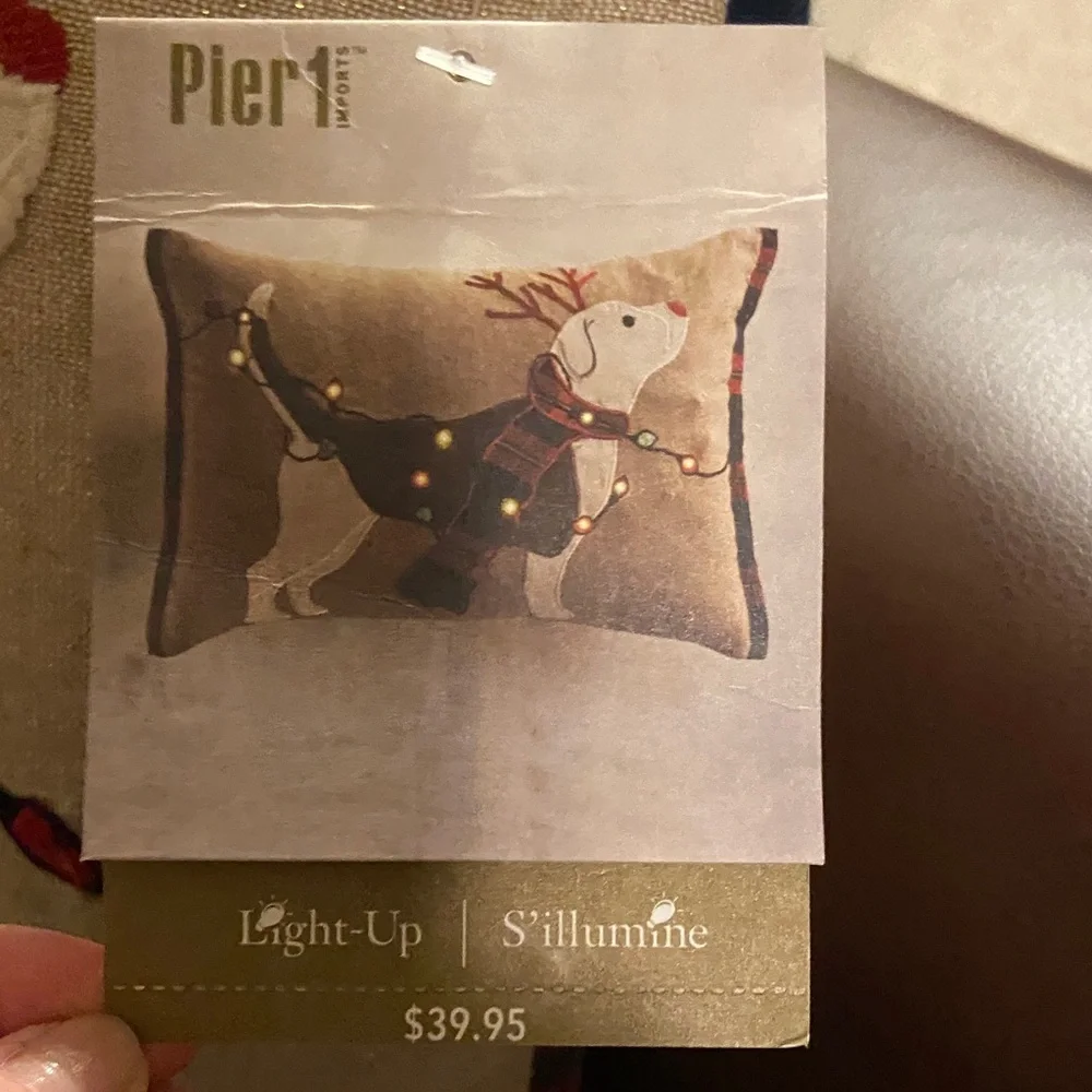 Pier 1 Holiday Dog Light Up LED Pillow NWT